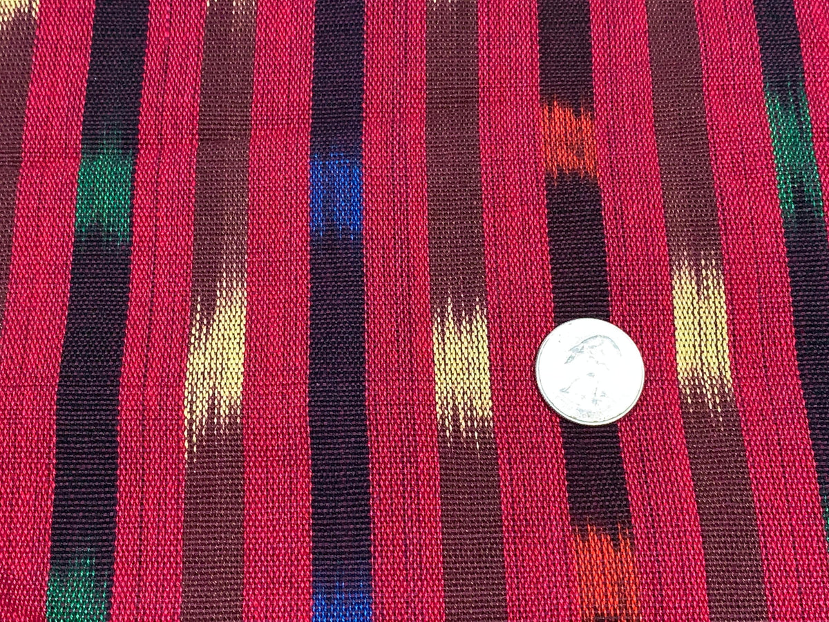 Bright Cherry Red Ikat Striped Guatemalan Fabric by the YARD. Primary Color Handwoven Mayan Light Weight Textile for Home Décor 36" wide.