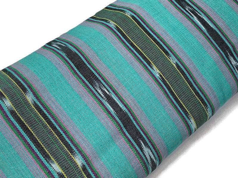 Mint Green & Pink Ikat Striped Guatemalan Fabric by the YARD. Handwoven Mayan Fabric. 100% Cotton Light Weight for Home Décor 36" wide.