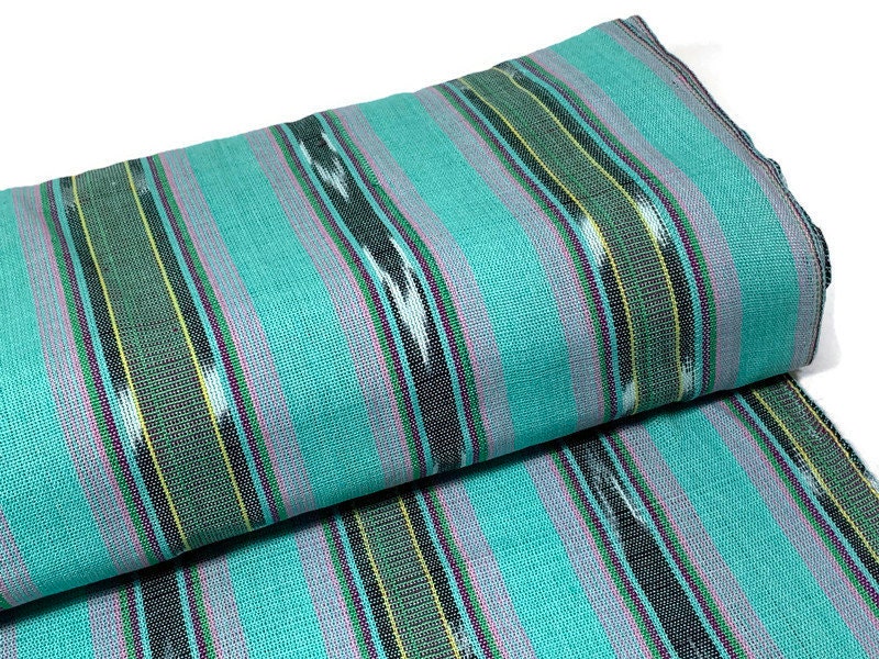 Mint Green & Pink Ikat Striped Guatemalan Fabric by the YARD. Handwoven Mayan Fabric. 100% Cotton Light Weight for Home Décor 36" wide.