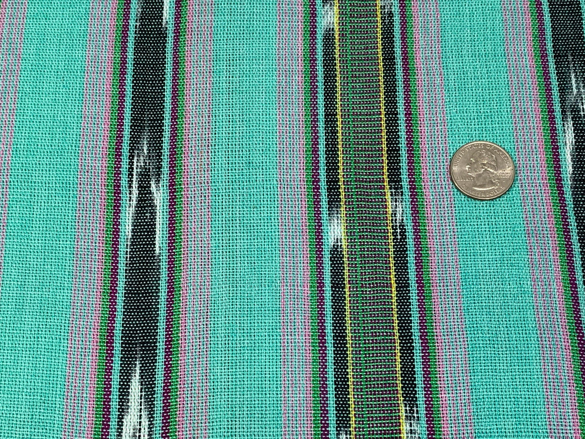 Mint Green & Pink Ikat Striped Guatemalan Fabric by the YARD. Handwoven Mayan Fabric. 100% Cotton Light Weight for Home Décor 36" wide.