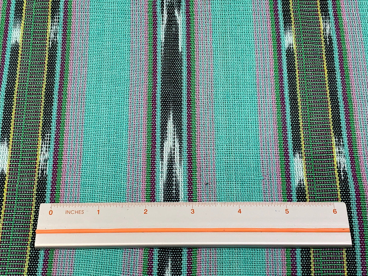 Mint Green & Pink Ikat Striped Guatemalan Fabric by the YARD. Handwoven Mayan Fabric. 100% Cotton Light Weight for Home Décor 36" wide.