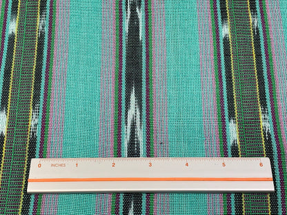 Mint Green & Pink Ikat Striped Guatemalan Fabric by the YARD. Handwoven Mayan Fabric. 100% Cotton Light Weight for Home Décor 36" wide.