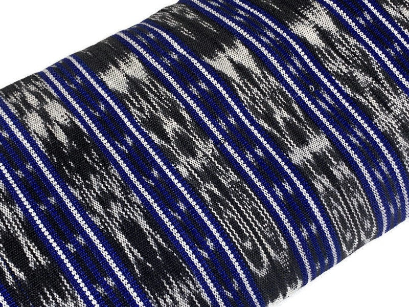 Guatemalan Fabric by the YARD. Handwoven Fair Trade Mayan Fabric. Medium Weight Fine Weave for Home Décor or Apparel. Blue Black White Ikat.