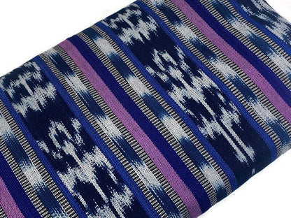 Navy Blue, Purple, Lavender Ikat Striped Guatemalan Fabric by the YARD. Handwoven Fair Trade Ethnic Mayan Fabric for Home Décor. 36" wide.