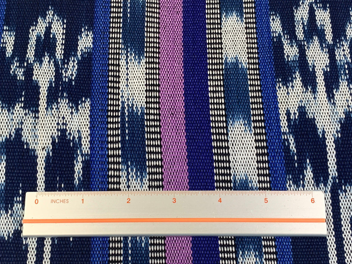 Navy Blue, Purple, Lavender Ikat Striped Guatemalan Fabric by the YARD. Handwoven Fair Trade Ethnic Mayan Fabric for Home Décor. 36" wide.