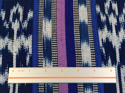 Navy Blue, Purple, Lavender Ikat Striped Guatemalan Fabric by the YARD. Handwoven Fair Trade Ethnic Mayan Fabric for Home Décor. 36" wide.