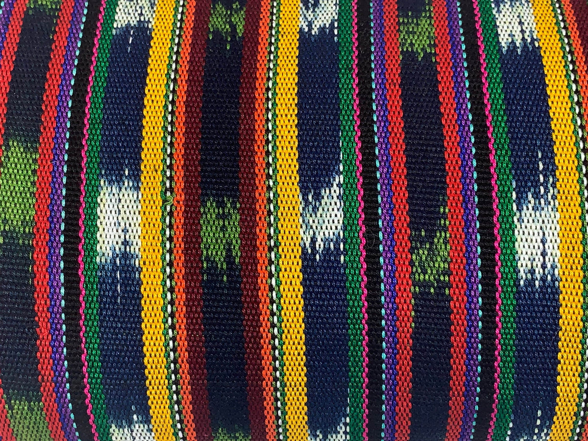 Yellow Green Red Navy Striped Ikat Guatemalan Fabric by the YARD. Handwoven Fair Trade Ethnic Mayan Fabric Cotton for Home Décor 36" wide.