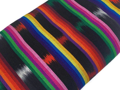 Black and Rainbow Ikat Striped Guatemalan Fabric by the YARD. 100 % Cotton Handwoven Mayan Medium Weight Textile for Home Décor 36" wide.