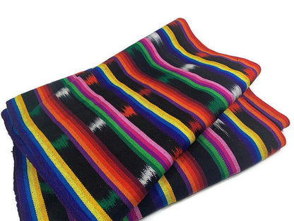 Black and Rainbow Ikat Striped Guatemalan Fabric by the YARD. 100 % Cotton Handwoven Mayan Medium Weight Textile for Home Décor 36" wide.