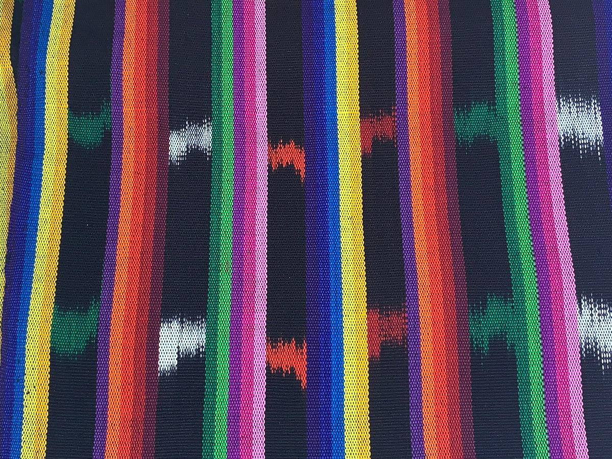 Black and Rainbow Ikat Striped Guatemalan Fabric by the YARD. 100 % Cotton Handwoven Mayan Medium Weight Textile for Home Décor 36" wide.