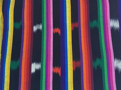 Black and Rainbow Ikat Striped Guatemalan Fabric by the YARD. 100 % Cotton Handwoven Mayan Medium Weight Textile for Home Décor 36" wide.
