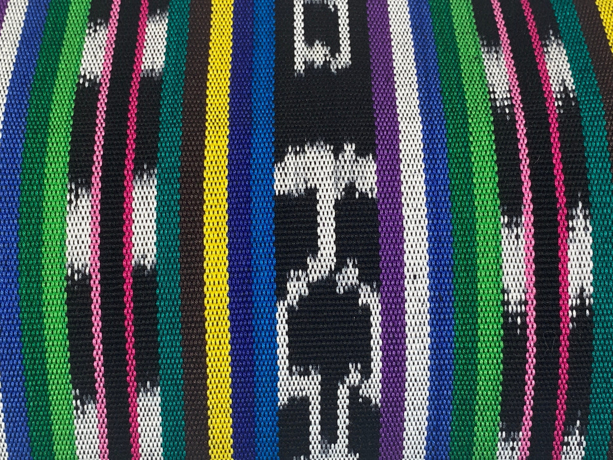 Black & White Ikat with Assorted Colors Guatemalan Fabric by the YARD. Handwoven Fair Trade Ethnic Mayan Cotton for Home Décor 36" wide.