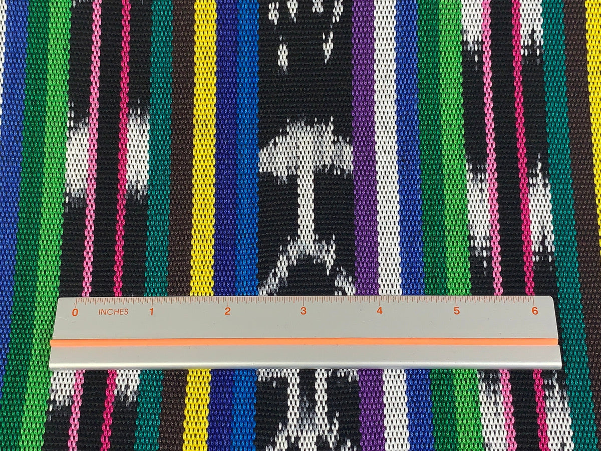 Black & White Ikat with Assorted Colors Guatemalan Fabric by the YARD. Handwoven Fair Trade Ethnic Mayan Cotton for Home Décor 36" wide.