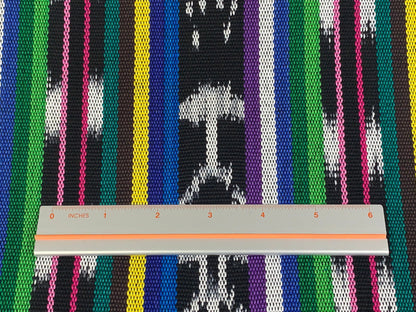 Black & White Ikat with Assorted Colors Guatemalan Fabric by the YARD. Handwoven Fair Trade Ethnic Mayan Cotton for Home Décor 36" wide.