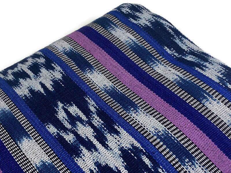 Navy Blue, Purple, Lavender Ikat Striped Guatemalan Fabric by the YARD. Handwoven Fair Trade Ethnic Mayan Fabric for Home Décor. 36" wide.