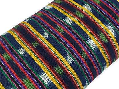 Yellow Green Red Navy Striped Ikat Guatemalan Fabric by the YARD. Handwoven Fair Trade Ethnic Mayan Fabric Cotton for Home Décor 36" wide.
