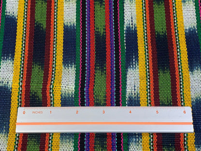 Yellow Green Red Navy Striped Ikat Guatemalan Fabric by the YARD. Handwoven Fair Trade Ethnic Mayan Fabric Cotton for Home Décor 36" wide.