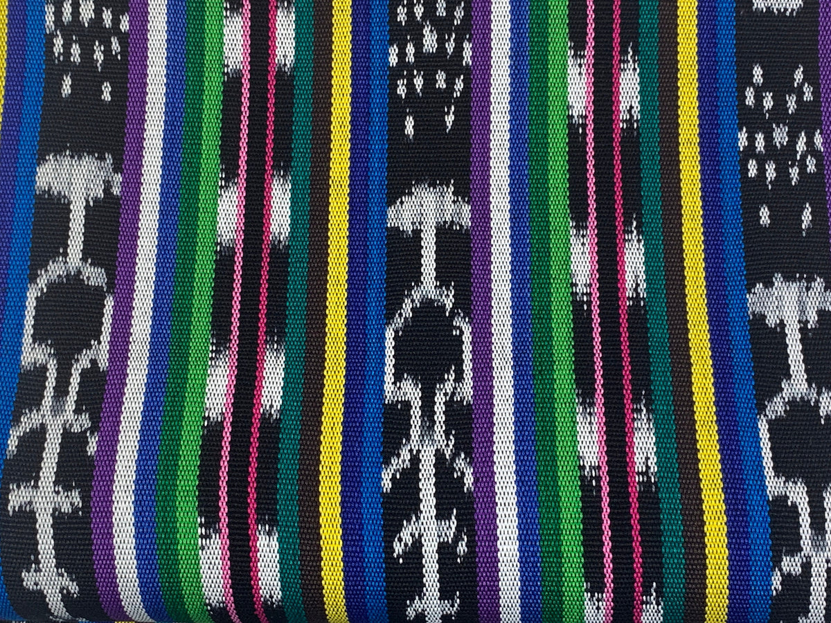 Black & White Ikat with Assorted Colors Guatemalan Fabric by the YARD. Handwoven Fair Trade Ethnic Mayan Cotton for Home Décor 36" wide.