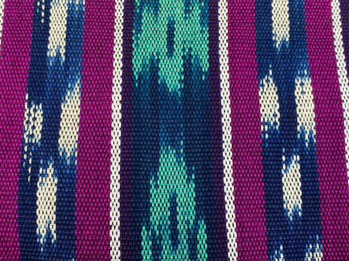 Guatemalan Fabric by the YARD. Magenta, Teal, Navy Blue Ikat Wide Striped Handwoven Fair Trade Mayan 100% Cotton for Home Décor 36" wide