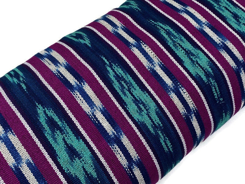 Guatemalan Fabric by the YARD. Magenta, Teal, Navy Blue Ikat Wide Striped Handwoven Fair Trade Mayan 100% Cotton for Home Décor 36" wide