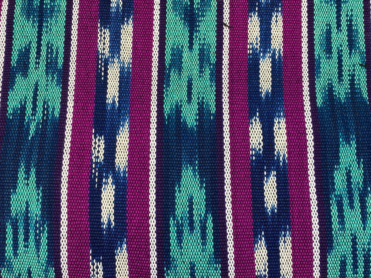 Guatemalan Fabric by the YARD. Magenta, Teal, Navy Blue Ikat Wide Striped Handwoven Fair Trade Mayan 100% Cotton for Home Décor 36" wide