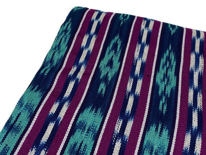Guatemalan Fabric by the YARD. Magenta, Teal, Navy Blue Ikat Wide Striped Handwoven Fair Trade Mayan 100% Cotton for Home Décor 36" wide