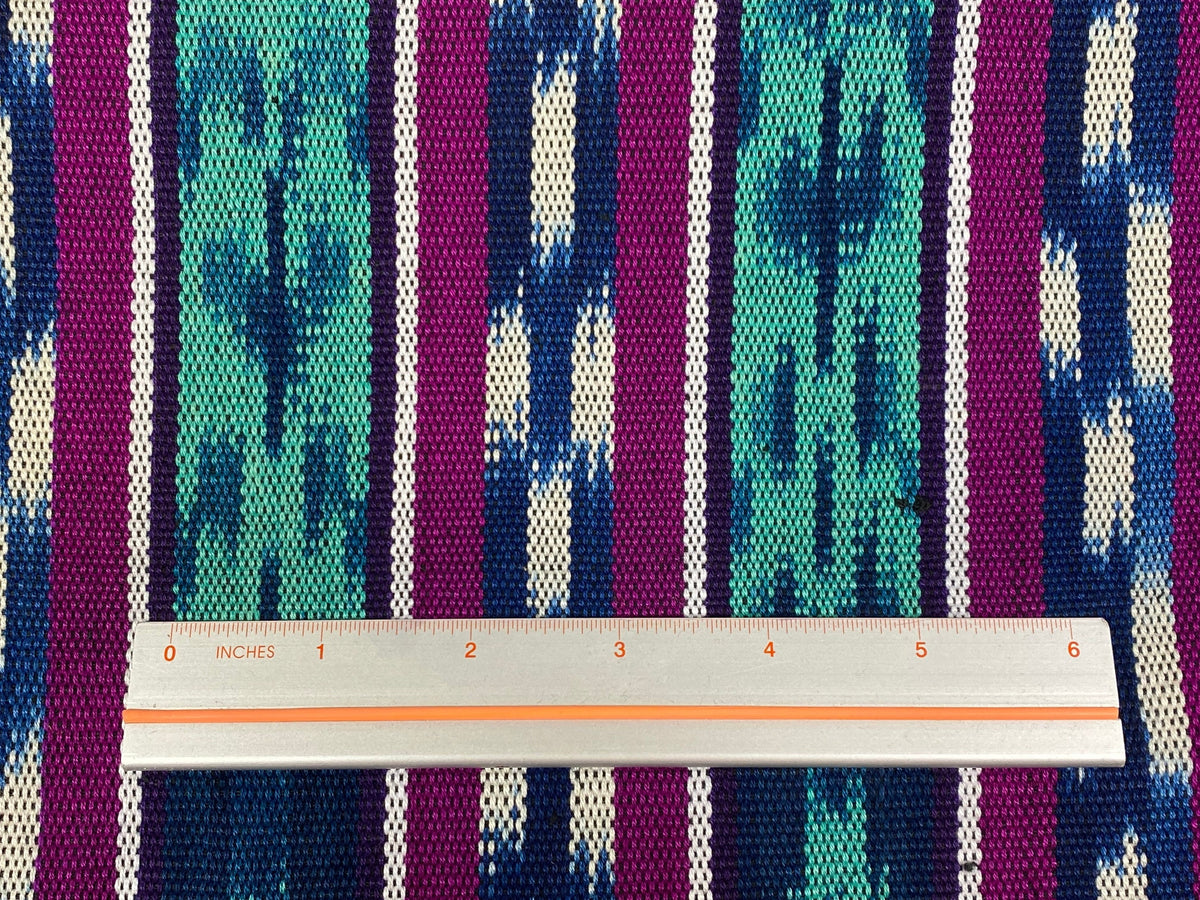 Guatemalan Fabric by the YARD. Magenta, Teal, Navy Blue Ikat Wide Striped Handwoven Fair Trade Mayan 100% Cotton for Home Décor 36" wide