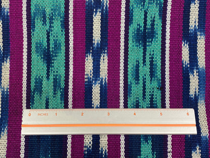 Guatemalan Fabric by the YARD. Magenta, Teal, Navy Blue Ikat Wide Striped Handwoven Fair Trade Mayan 100% Cotton for Home Décor 36" wide