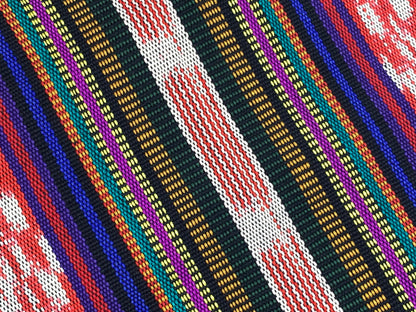 Red Ikat Stripes with Black, Blue, Purple, Guatemalan Fabric by the YARD. Handwoven Mayan Medium Weight Textile for Home Décor 36" wide.