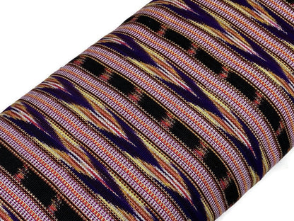 Guatemalan Ikat Fabric by the YARD. Handwoven Fair Trade Mayan Fabric. Heavy Woven Fabric for Home Décor. Dark Purple, Yellow, Black Stripes