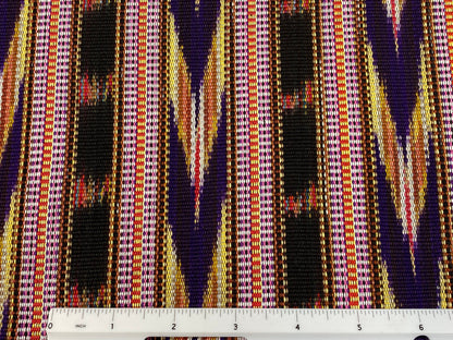 Guatemalan Ikat Fabric by the YARD. Handwoven Fair Trade Mayan Fabric. Heavy Woven Fabric for Home Décor. Dark Purple, Yellow, Black Stripes