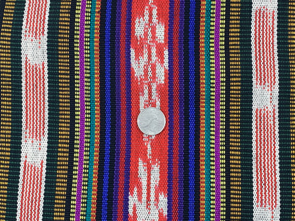 Red Ikat Stripes with Black, Blue, Purple, Guatemalan Fabric by the YARD. Handwoven Mayan Medium Weight Textile for Home Décor 36" wide.