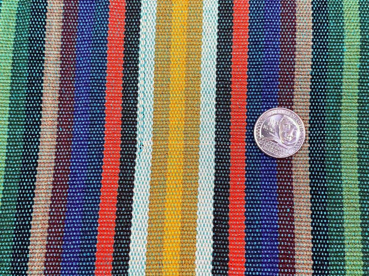 Guatemalan Thin Striped Ikat Fabric by the YARD. Medium Weight. Yellow/Green/Blue/Orange Handwoven Mayan Fabric for Home Décor. 36" wide.