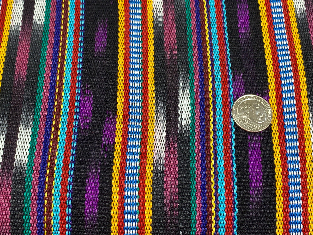 Guatemalan Traditional Ikat Fabric by the YARD. Medium Weight. Purple & Black Handwoven Mayan Fabric for Apparrel, Home Décor. 36" wide.