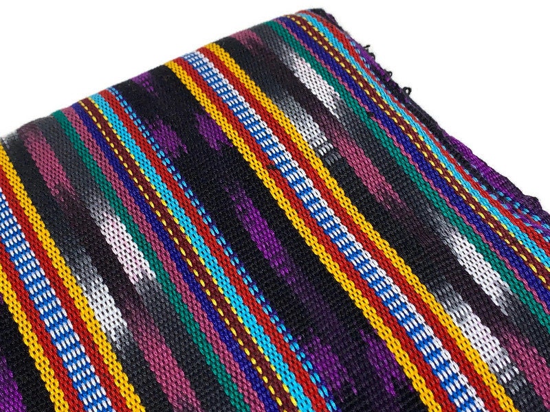 Guatemalan Traditional Ikat Fabric by the YARD. Medium Weight. Purple & Black Handwoven Mayan Fabric for Apparrel, Home Décor. 36" wide.