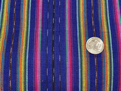 Guatemalan Mini Striped Ikat Fabric by the YARD. Light Weight. Royal Blue, Pink, Yellow Handwoven Mayan Fabric for Apparel, Décor. 36" wide.