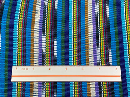 Guatemalan Traditional Ikat Fabric by the YARD. Medium Weight Turquoise Blue/White Handwoven Mayan Fabric for Apparel, Home Décor. 36" wide