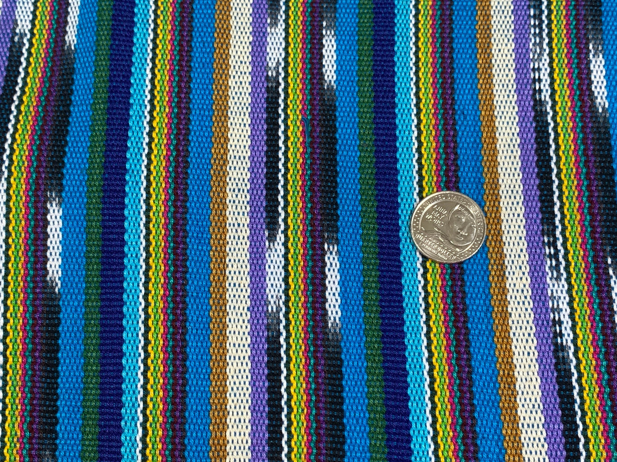 Guatemalan Traditional Ikat Fabric by the YARD. Medium Weight Turquoise Blue/White Handwoven Mayan Fabric for Apparel, Home Décor. 36" wide