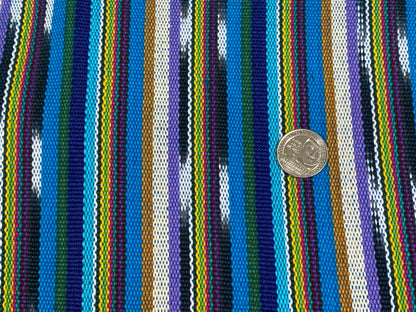 Guatemalan Traditional Ikat Fabric by the YARD. Medium Weight Turquoise Blue/White Handwoven Mayan Fabric for Apparel, Home Décor. 36" wide