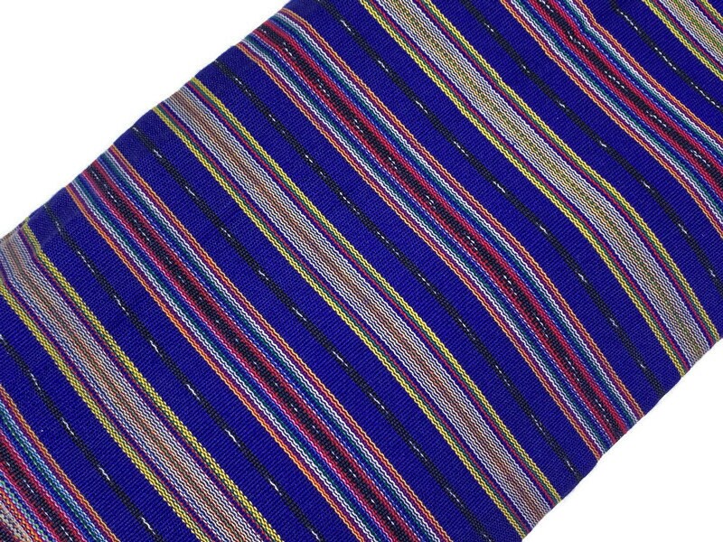 Guatemalan Mini Striped Ikat Fabric by the YARD. Light Weight. Royal Blue, Red, Yellow Handwoven Mayan Fabric for Apparel, Décor. 36" wide.