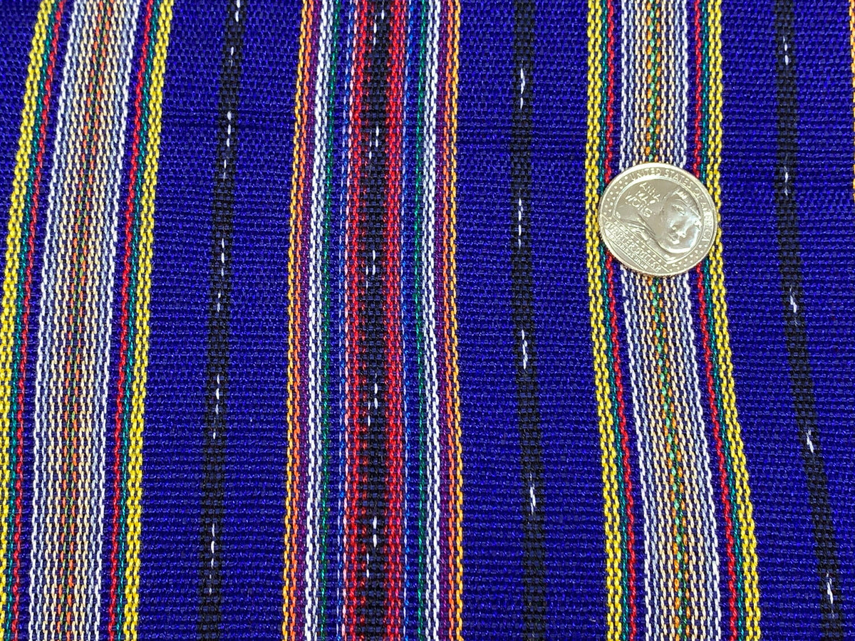 Guatemalan Mini Striped Ikat Fabric by the YARD. Light Weight. Royal Blue, Red, Yellow Handwoven Mayan Fabric for Apparel, Décor. 36" wide.