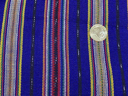 Guatemalan Mini Striped Ikat Fabric by the YARD. Light Weight. Royal Blue, Red, Yellow Handwoven Mayan Fabric for Apparel, Décor. 36" wide.