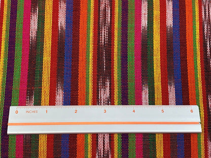 Guatemalan Thin Striped Ikat Fabric by the YARD. Light Weight Bright Primary Colors Handwoven Mayan Fabric for Apparel, Home Décor. 36" wide
