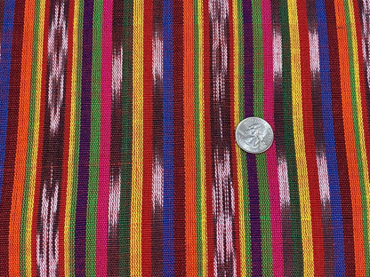 Guatemalan Thin Striped Ikat Fabric by the YARD. Light Weight Bright Primary Colors Handwoven Mayan Fabric for Apparel, Home Décor. 36" wide