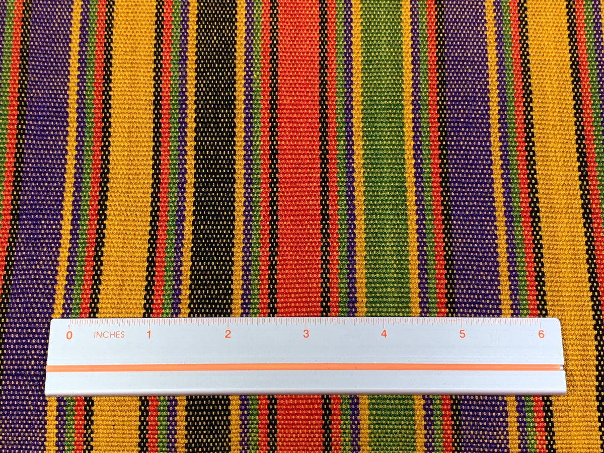 Guatemalan Thin Striped Ikat Fabric by the YARD. Medium Weight. Yellow/Purple/Green/Orange Handwoven Mayan Fabric for Home Décor. 36" wide.