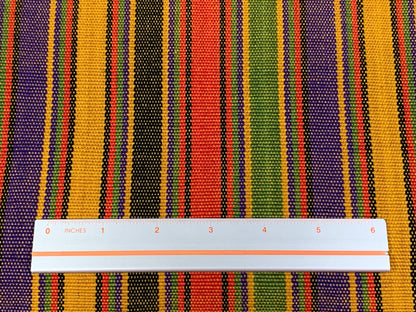 Guatemalan Thin Striped Ikat Fabric by the YARD. Medium Weight. Yellow/Purple/Green/Orange Handwoven Mayan Fabric for Home Décor. 36" wide.