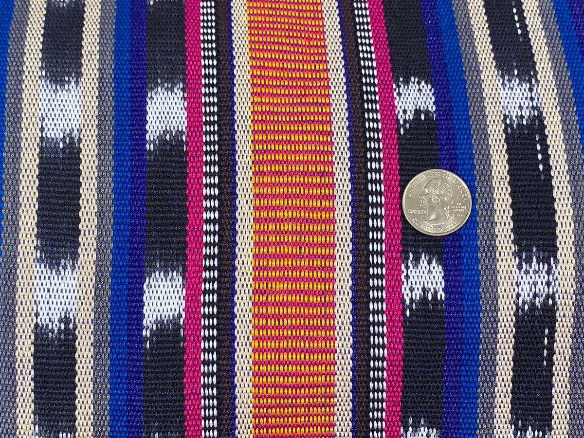 Guatemalan Traditional Ikat Fabric by the YARD. Medium Weight. Royal Blue & Magenta Handwoven Mayan Fabric for Apparrel, Décor. 36" wide.
