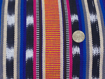 Guatemalan Traditional Ikat Fabric by the YARD. Medium Weight. Royal Blue & Magenta Handwoven Mayan Fabric for Apparrel, Décor. 36" wide.