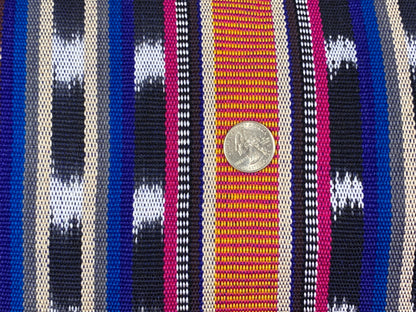 Guatemalan Traditional Ikat Fabric by the YARD. Medium Weight. Royal Blue & Magenta Handwoven Mayan Fabric for Apparrel, Décor. 36" wide.