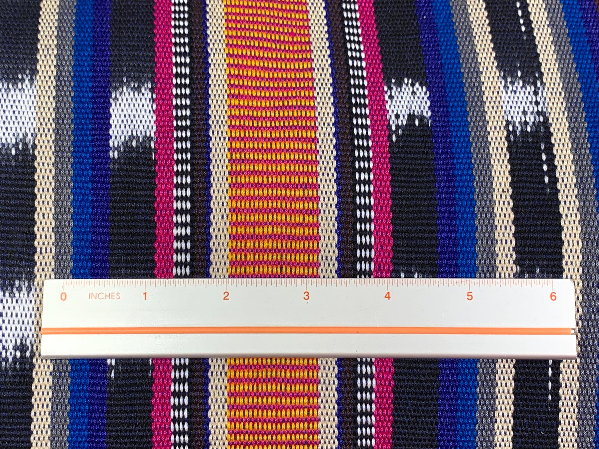 Guatemalan Traditional Ikat Fabric by the YARD. Medium Weight. Royal Blue & Magenta Handwoven Mayan Fabric for Apparrel, Décor. 36" wide.